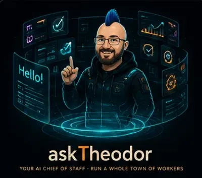 Theodor — your AI chief of staff with the blue mohawk — waving hello.